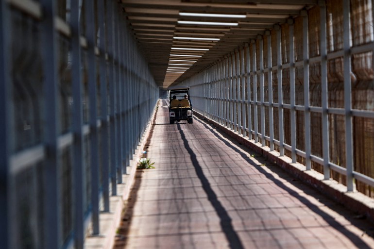 A Palestinian leaves the Gaza Strip in an auto rickshaw through Israeli Erez crossing, in the northern Gaza Strip