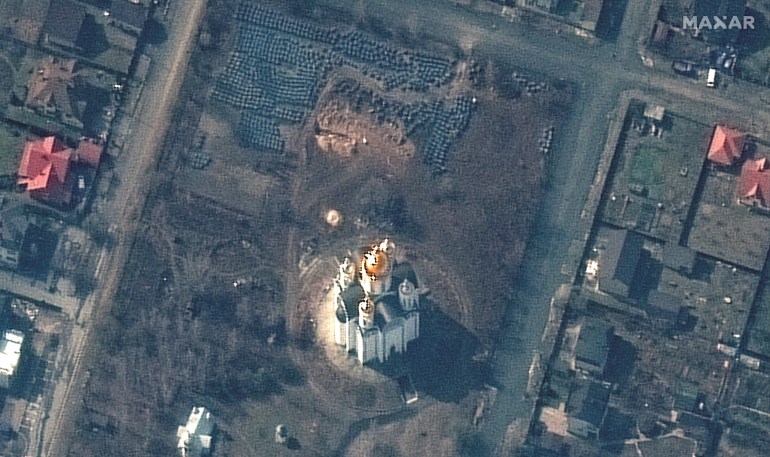 Satellite image showing mass graves