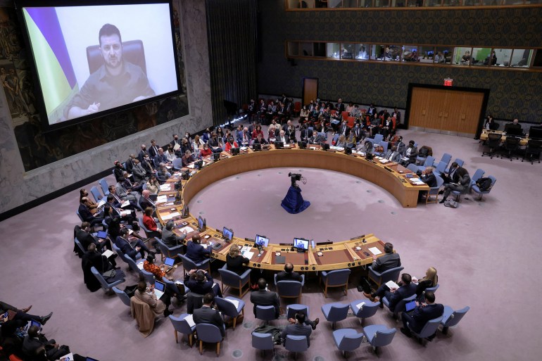 Volodymyr Zelenskiy addresses the UN Security Council