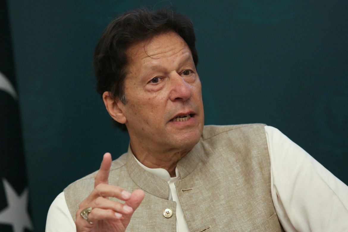 Pakistan's Prime Minister Imran Khan speaks during an interview with Reuters in Islamabad