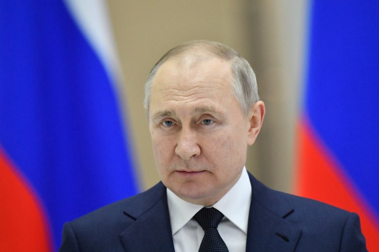Vladimir Putin gives a speech
