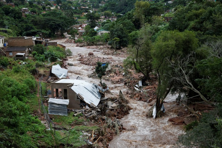 A general view of flood damaged homes in KwaNdengezi, Durban