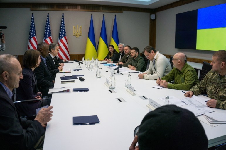 US Defense Secretary Lloyd Austin and US Secretary of State Antony Blinken meet with Ukrainian foreign minister Dmytro Kuleba and Ukrainian President Volodymyr Zelenskyy