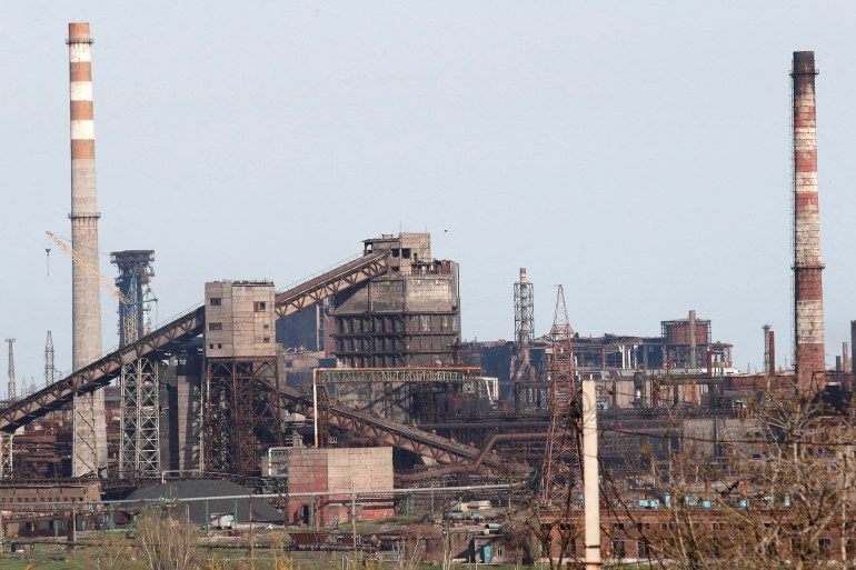 A view shows the Azovstal Iron and Steel Works during Ukraine-Russia conflict in the southern port city of Mariupol.