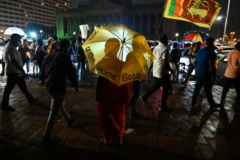 A demonstration against the economic crisis at the entrance of the president's office in Colombo, Sri Lanka.