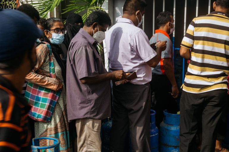 Residents queue for liquefied petroleum gas (LPG) in Colombo, Sri Lanka