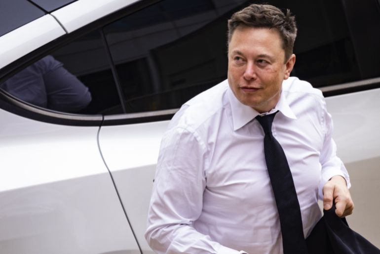 Elon Musk, chief executive officer of Tesla Inc., arrives at court in Delaware, US