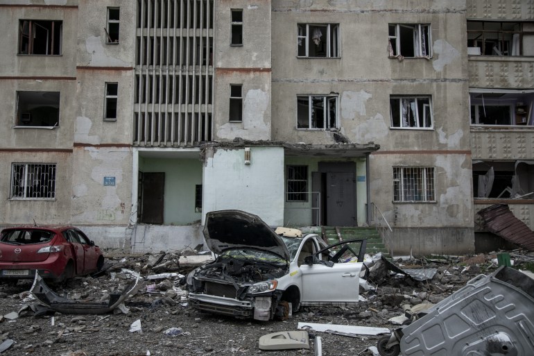  Destruction due shelling is seen in the Saltivka neighborhood of Kharkiv City, Ukraine, April 24th, 2022
