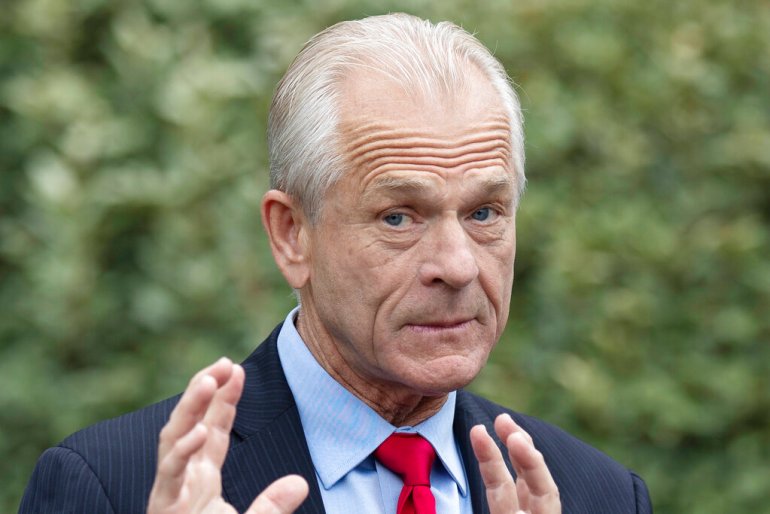 White House trade adviser Peter Navarro speaks with reporters at the White House.