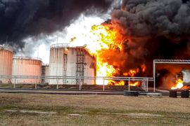 Fire at the site of an oil depot in Belgorod region, Russia.