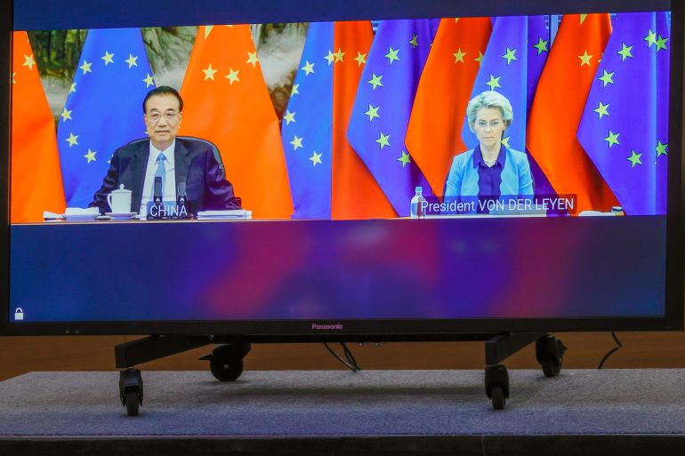 Chinese Premier Li Keqiang and European Commission President Ursula von der Leyen speak via video-conference
