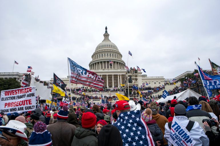 Rioters loyal to President Donald Trump rally at the US Capitol in Washington