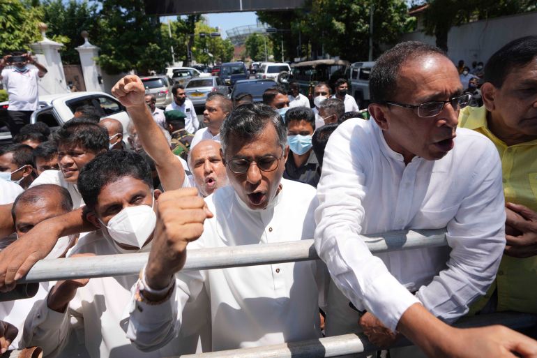 Sri Lankan opposition leader Sajith Premadasa, along with other opposition lawmakers
