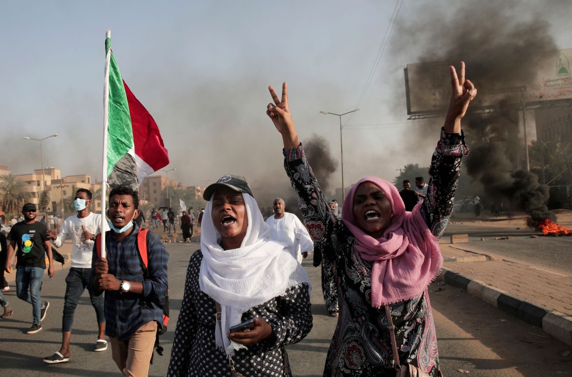 Sudanese protesters take part in a rally against military rule