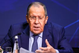 Russian Foreign Minister Sergey Lavrov attends a conference in Moscow, Russia.