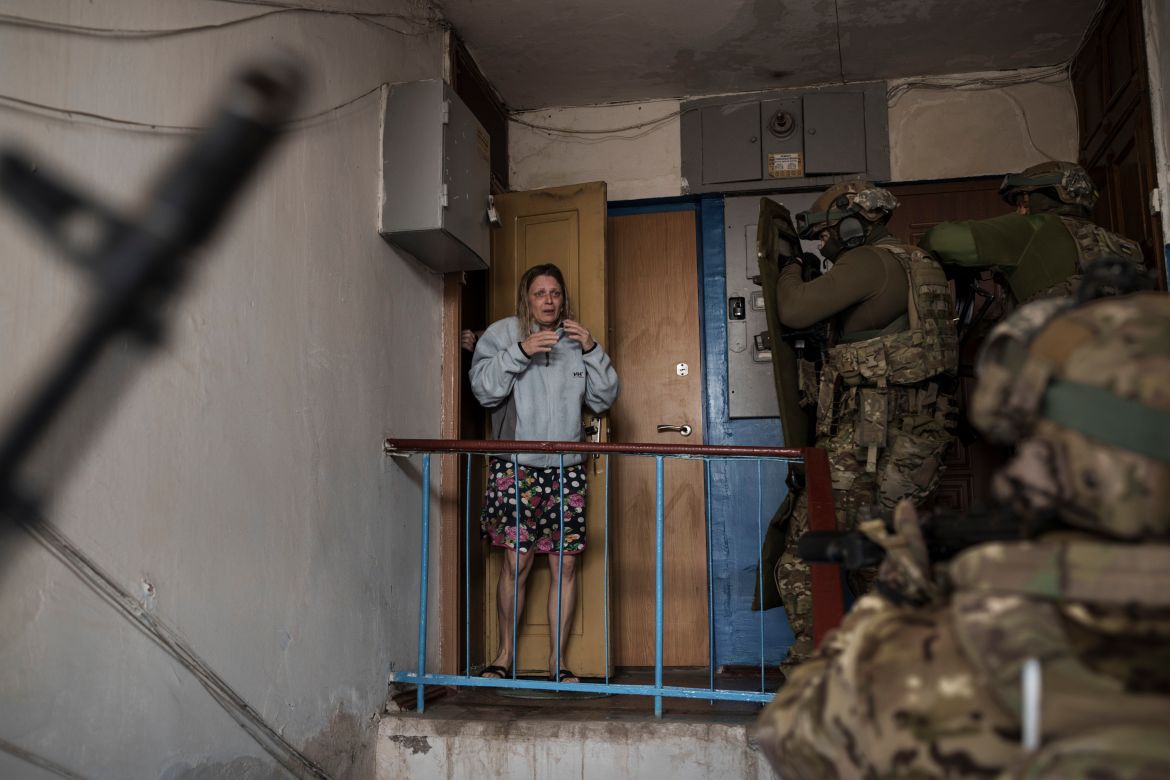 A woman looks as Security Service of Ukraine (SBU)