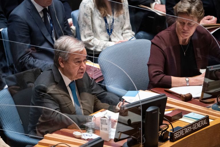 Antonio Guterres, Secretary-General of the United Nations, speaks during a meeting of the UN Security Council on April 5