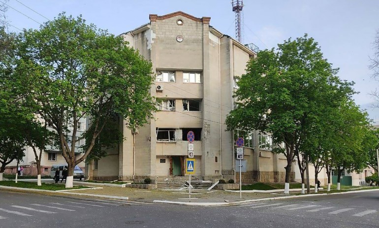 A view of the damaged building of the Ministry of State Security, in Tiraspol, the capital of the breakaway region of Transnistria