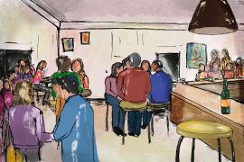 Illustration of people in a bar
