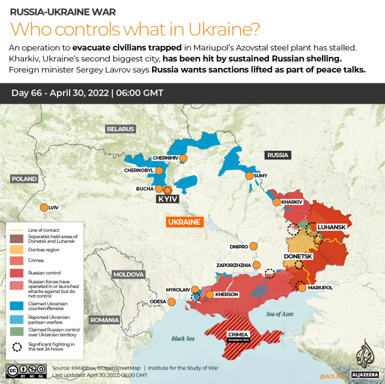 INTERATIVO Rússia Ucrânia Guerra Quem controla o que Dia 66