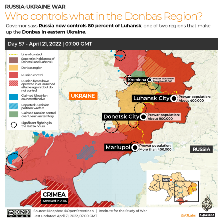 Mapa INTERACTIVO Rusia-Ucrania Quién controla qué en el Donbass DÍA 57
