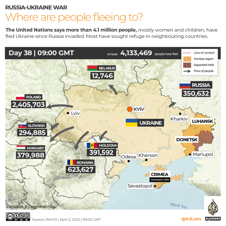INTERACTIVE Russia-Ukraine war Refugees DAY 38 April 2 9GMT