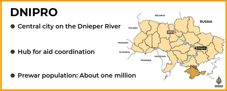 Minikaart met de locatie van Dnipro in Oekraïne