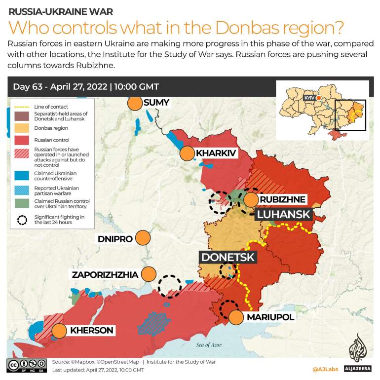 INTERACTIVE_UKRAINE_CONTROL MAP DAY63_April 27_INTERACTIVE Russia-Ukraine map Who controls what in Donbas DAY 63