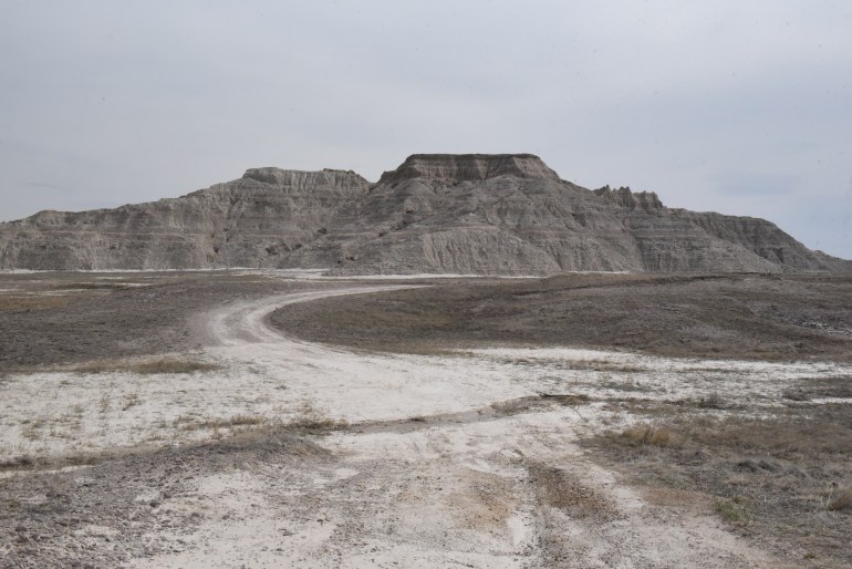 A photo of the Badlands from the road on the Pine Ridge Reservation.