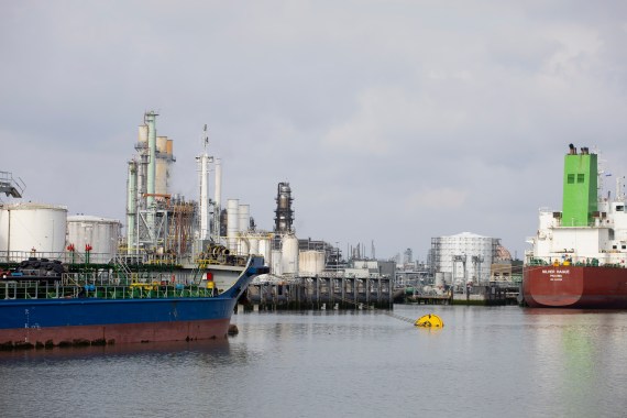 View of the petrochemical facilities in Rotterdam port in 2021