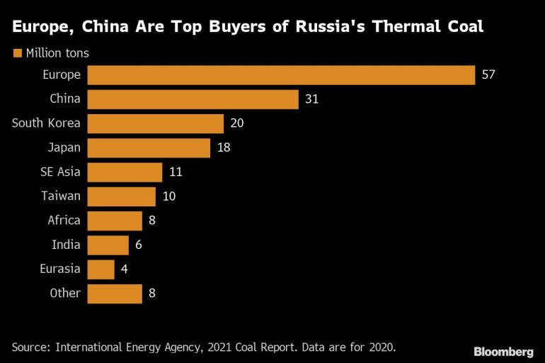 Europa y China son los principales compradores de carbón térmico ruso