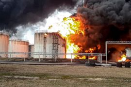 Fire at an oil depot in Belgorod region, Russia.