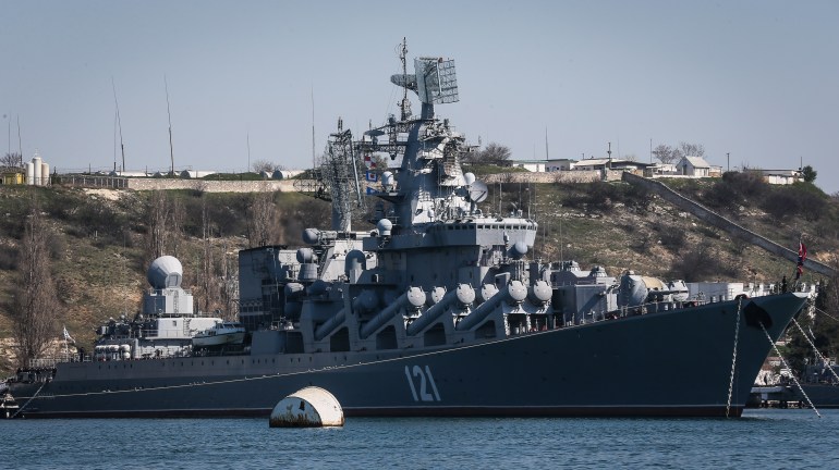 Russia warship 'Moskva' moored in the bay of the Crimean city of Sevastopol, 30 March, 2014.