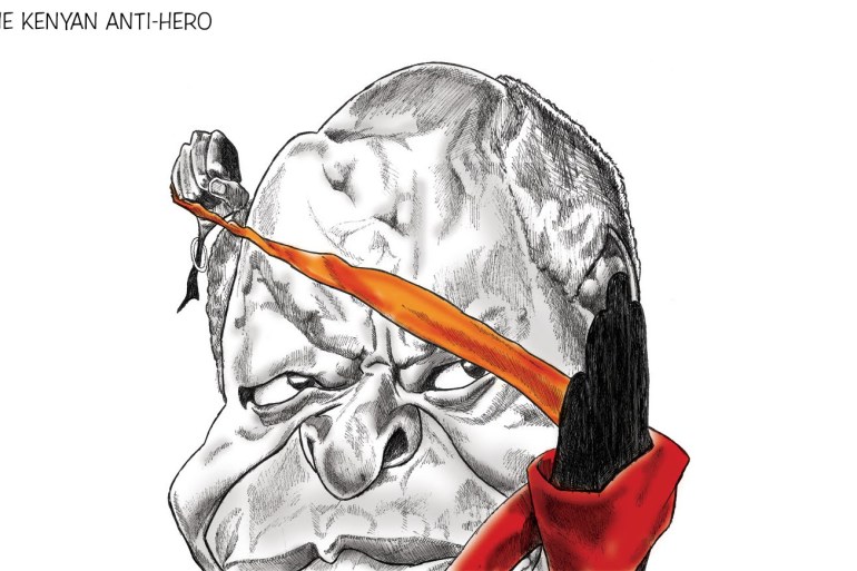 Cartoon showing Mwai Kibaki titled "the Kenyan anti-hero"