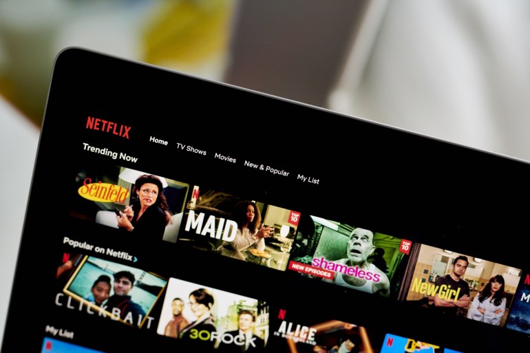 The Netflix Inc. website home screen on a laptop computer