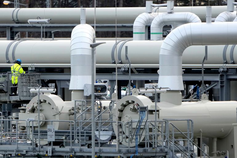 Pipes at landfall facilities of the 'Nord Stream 2' gas pipeline are in Lubmin, northern Germany