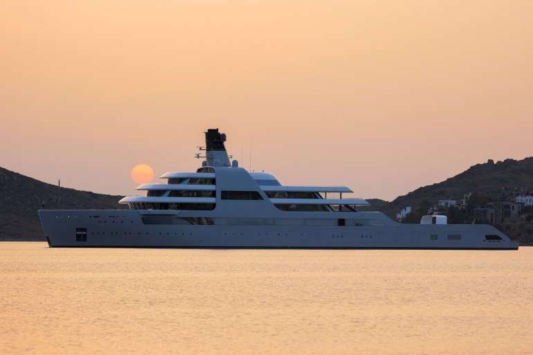 Solaris, a super yacht linked to sanctioned Russian oligarch Roman Abramovich, in Yalikavak, southwest Turkey on April 16, 2022. [Yoruk Isik/Reuters]