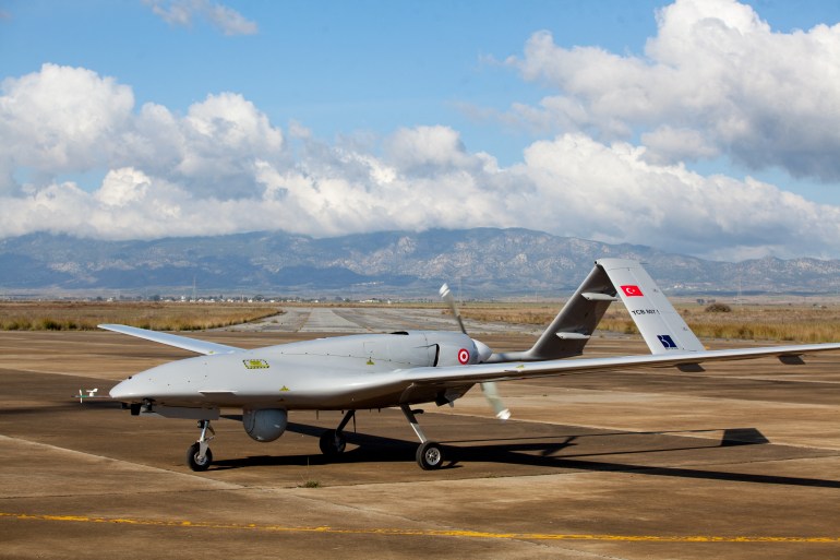 Turkish-made Bayraktar TB2 drone pictured on an air strip