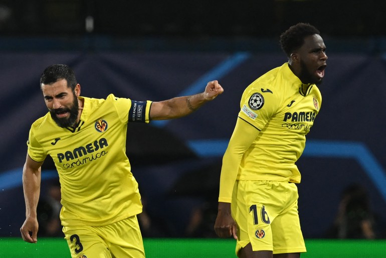Villarreal's Senegalese forward Boulaye Dia celebrates after scoring a goal