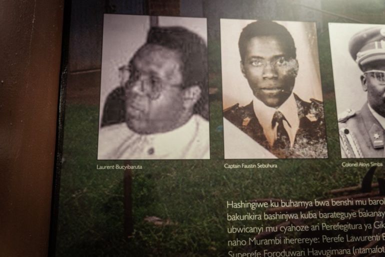 A picture of Laurent Bucyibaruta is seen on a museum display at the Murambi genocide memorial in Nyamagabe, southern Rwanda