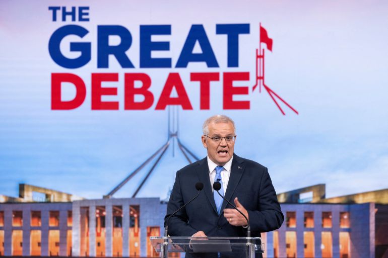 Australian Prime Minister Scott Morrison speaks at the second leaders' debate of the 2022 federal election campaign in Sydney