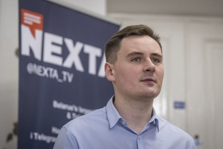 Stepan Putilo, founder of internet channel Nexta poses at the Belarusian House Foundation in Warsaw, Poland