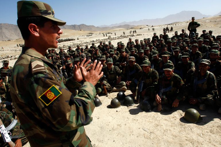 An Afghan National Army instructor teaches a class of cadets in Kabul.