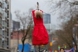 A red dress symbolising missing and murdered Indigenous women