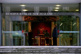 New Zealand central bank building entrance.