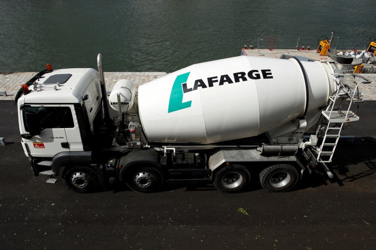 Lafarge cement truck on the a road.