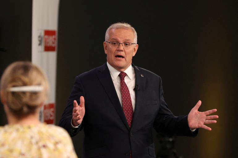 Australian incumbent Prime Minister Scott Morrison speaks