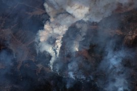A satellite image shows a natural color closer view of fire lines of Hermits Peak wildfire, east of Santa Fe, New Mexico, U.S., on May 1.