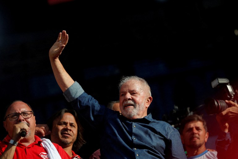 Brazil's former President Luiz Inacio Lula da Silva takes part in an event organized by labor unions during Workers Day in Sao Paulo.