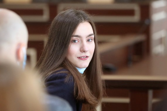 Sofia Sapega attends a court hearing in Grodno, Belarus.